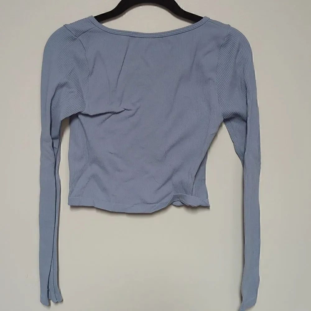 Active Basic Blue Ribbed Cropped Long Sleeve - Picture 3 of 5